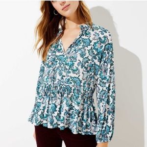NWT LOFT PAISLEY SPLIT NECK PEPLUM BLOUSE Size S